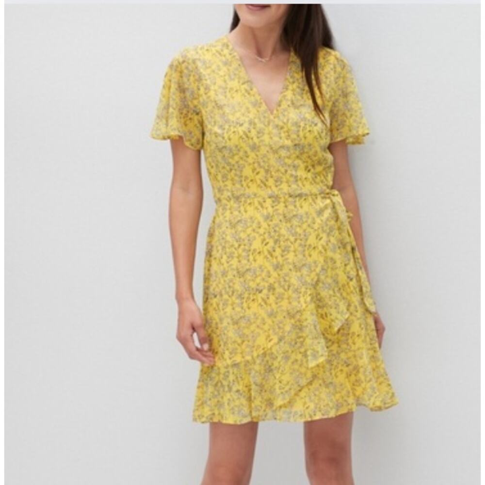 Banana Republic Womens Spring Ruffled‎ Ditsy Floral Wrap Dress Size 2 Yellow